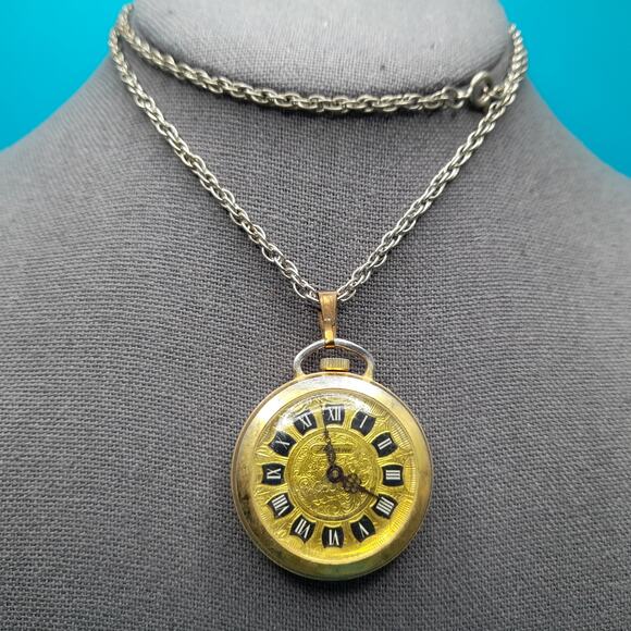 Lucerne Swiss Made Wind Up Gold Watch Pendant Necklace 1960s Vintage main image 13